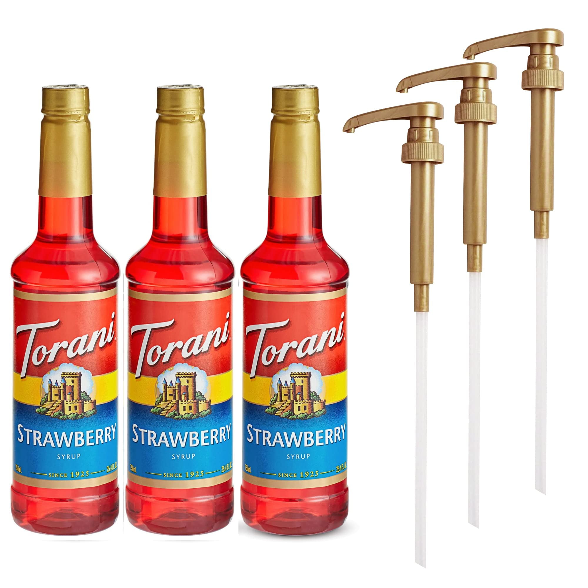 Torani Syrups 25.4Oz 3 Pack Strawberry Syrup For Coffee With 3 Gold