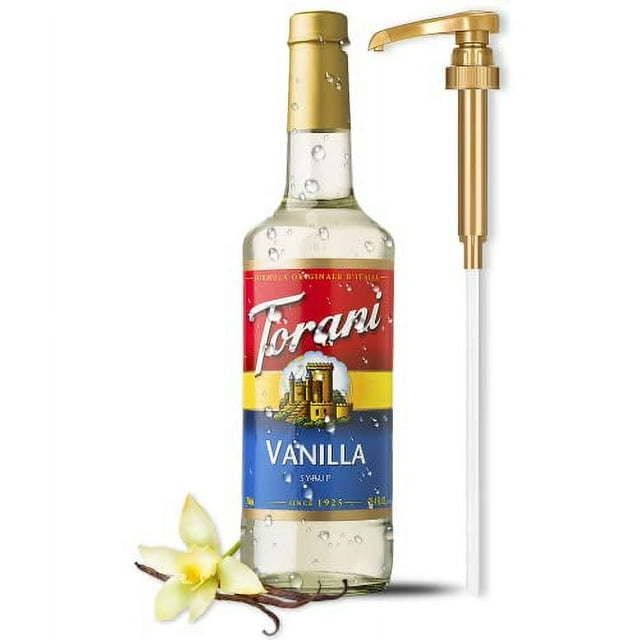 Torani Vanilla Syrup with Little Squirt Syrup Pump, 750ml 25.4 Ounces