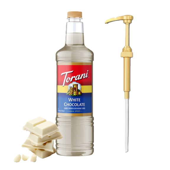 Torani White Chocolate Flavouring Syrup, 1 Liter + Gold Pump