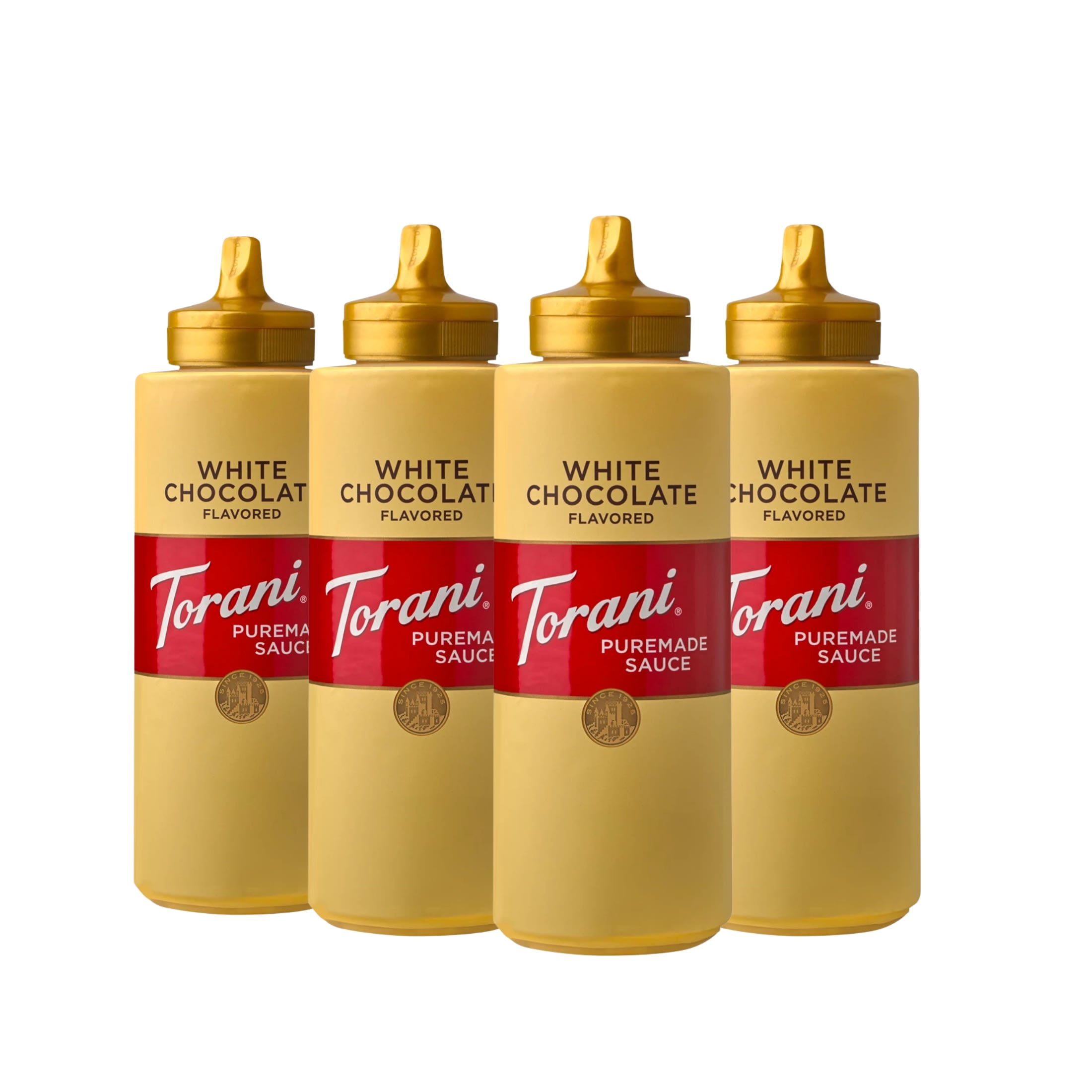 4 pack) Torani Puremade White Chocolate Sauce, Plastic Bottle