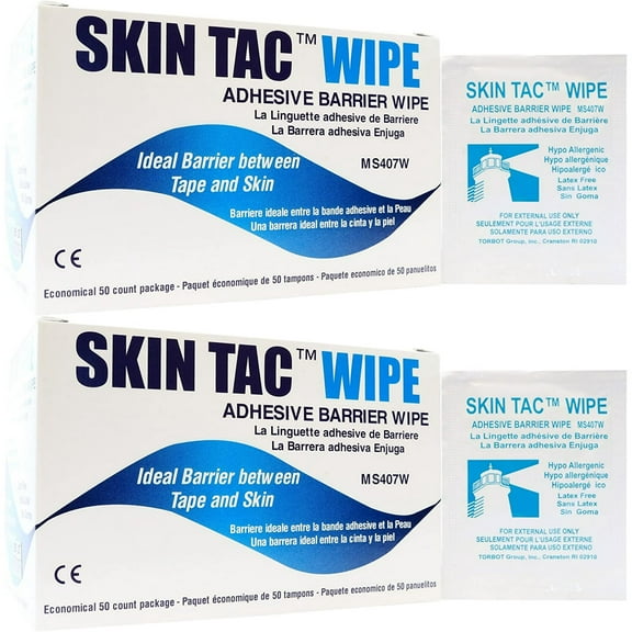 Torbot MS407W Skin Tac Adhesive Barrier Wipes (2 Boxes of 50 each)