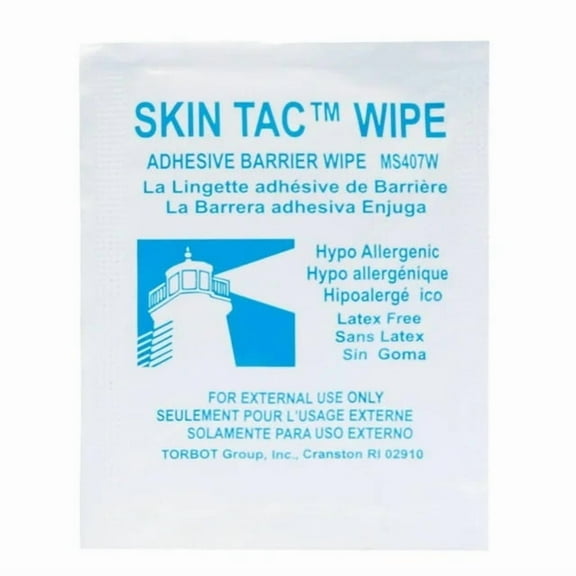 Torbot Skin-Tac Adhesive Latex-Free Barrier Wipes - Non-Rubber Liquid, Clear & Hypoallergenic - Aid in Adhesion on Skin - Moisture-Sealed Travel-sized & Easy Application - 2 x 2" (MS407W) - Pack of 1