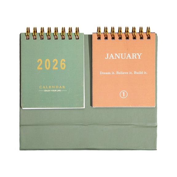 Torch 2026 Standing Desk Calendar, Double Row Design, Small Desk Calendar with Motivational Quotes, Monthly Calendar, for Home and Office, Green