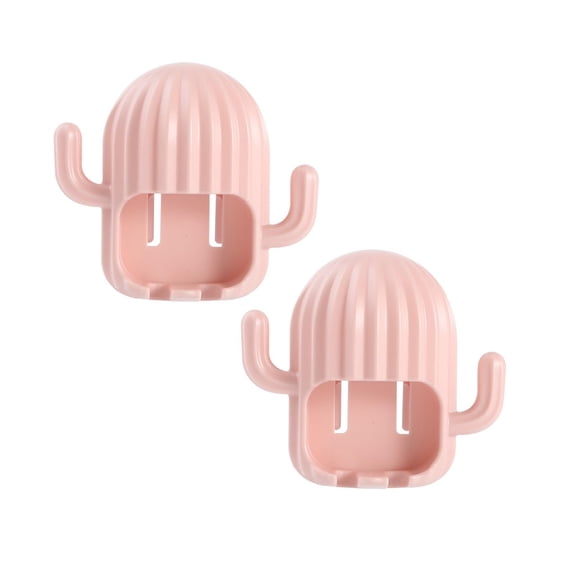 Torch 2Pcs Toothbrush Storage, 4.3x2.7 inch Cactus Shaped Plastic Toothbrush Holder with 2 Hooks, Wall-Mounted Design, for Bathroom Space-Saving Home Supplies, Pink
