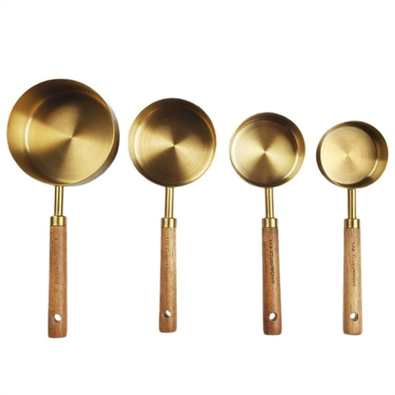 Torch 4Pcs Gold Measuring Cups Set, Ergonomically Wooden Handle, Stainless Steel Measure Cups, Precise Measurements, for a Perfect, Balanced Taste