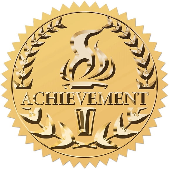 Torch Achievement Gold Foil Certificates Embossed Stickers 2" Self Adhesive Envelopes Seals Round Labels