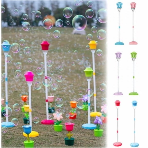 Torch Bubble Machine – Adjustable Height Automatic Bubble Blower with Night Light – Rechargeable Garden Lamp for Parties (Blue-2)
