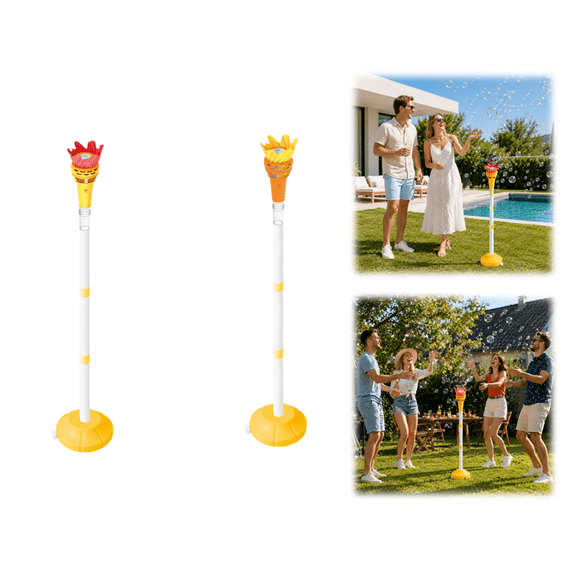 Torch Bubble Machine, Adjustable Standing Torch Style Bubble Maker, Light Music Automatic Bubble Toy With Supporting Bubble Water For Camping Garden Party Supplies (Red&Yellow)