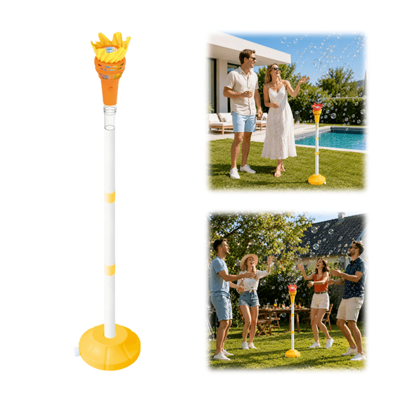 Torch Bubble Machine, Light-Up Automatic Garden Bubble Blower Stand, Full Accessory Set Including Torch Bubble Machine And Bubble Water For Kids Outdoor Play & Party Decor (Yellow)