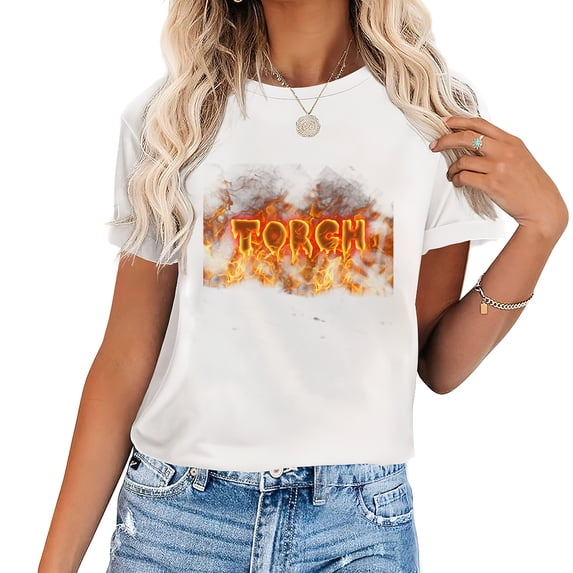 Torch Flame Halloween Party Gifts Stylish Womens Graphic Tee with Short Sleeves Back To School Gifts