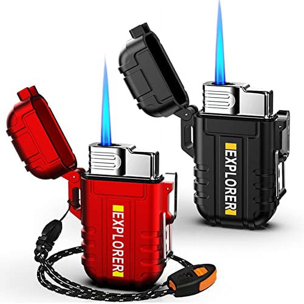 Torch Lighter, 2 Pack Butane Lighter, Windproof Outdoor Gas Lighter Adjustable Jet Flame