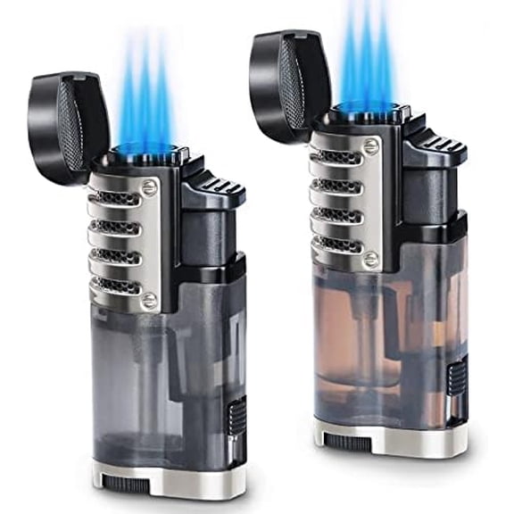 Torch Lighter 2 Pack Triple Jet Flame Butane Torch Lighters Refillable Butane Gas Lighters Windproof Adjustable 3 Flame Lighter for Christmas (Without Gas)