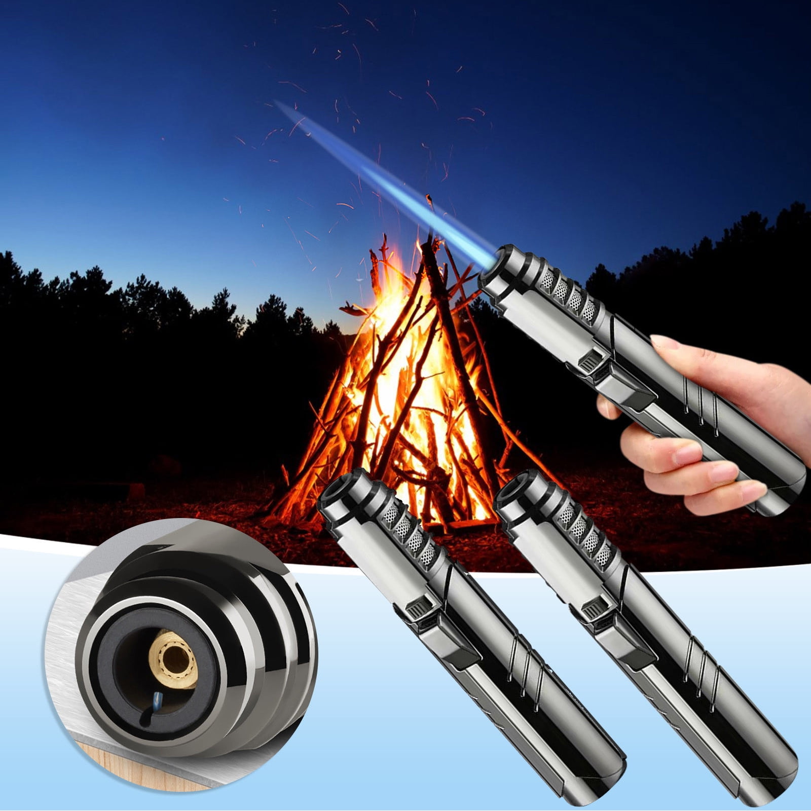Windproof Lighter Windproof Torch Lighter - Refillable Butane Camping Lighter With Adjustable Jet Flame (Gray Walnut) Titanium Pen