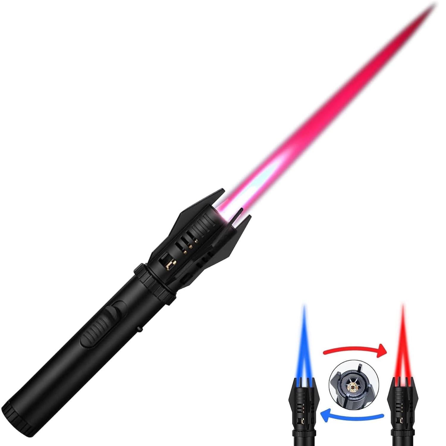 jQMUHLC Torch Lighter,Bright Fire Lighter with Safety Lock, Adjustable Red Blue Flame Up to 1300 ,Windproof Refillable Butane for Camping Gift