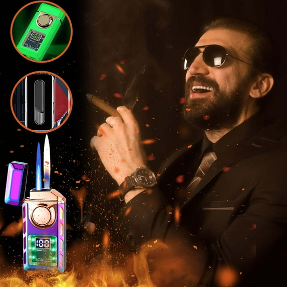 Torch Lighter, Cool Mecha Design Dual Flame Lighter, Refillable Butane Lighter with Visible Gas Window, Windproof Adjustable Jet Flame and Soft Flame, Great Gifts for Men