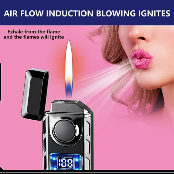 Torch Lighter, Cool Mecha Design Dual Flame Lighter, Refillable Butane Lighter with Visible Gas Window, Windproof Adjustable Jet Flame and Soft Flame, Great Gifts for Men