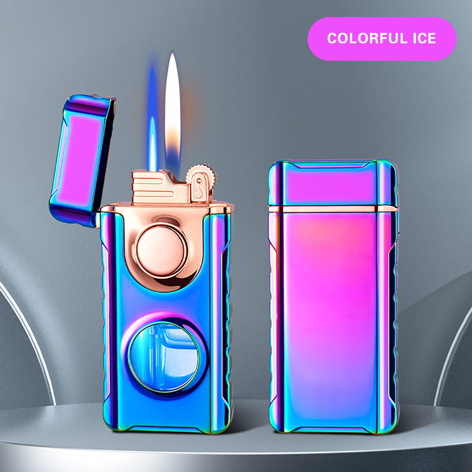 XEOVHVLJ Clearance Dual Flame Lighter With LED Blue Light