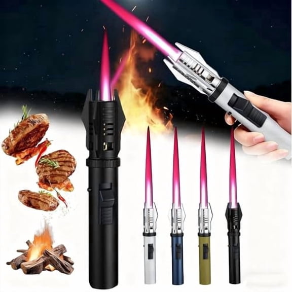 Torch Lighter, Lighter Outdoor Camping Windproof, Straight Flame Luxblaze Torch Lighter with Safety Lock and Adjustable Red/Blue Flame (Does Not Contain Gas)