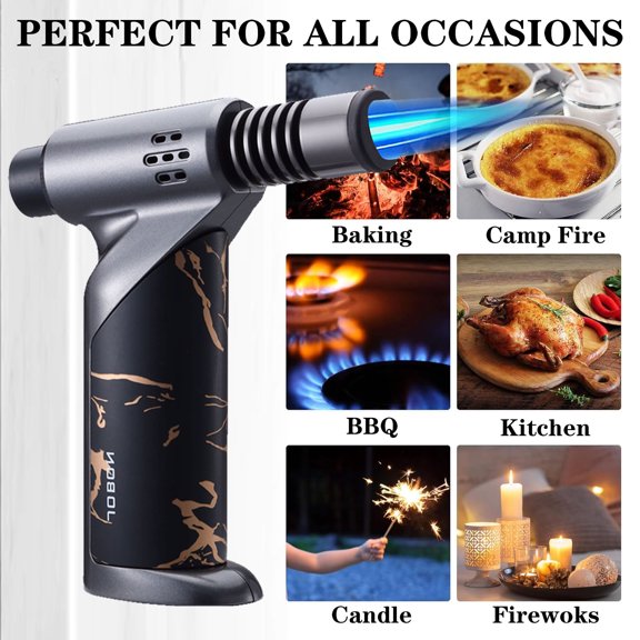 Torch Lighter, Outdoor Windproof Cooking Torch Lighter, Adjustable Flame Butane Refillable Torch Lighter for Baking BBQ Crafts and Soldering (Butane Gas Not Included)