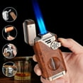 thumbnail image 1 of Torch Lighter, Refillable Butane Lighter, Cigars Lighter with Cigars Cutter V Cut, Torch Lighter with Cigars Punch Cigars Accessories, Portable and Multi-functional Four-flame Lighter, 1 of 5