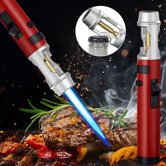 Torch Lighter, Refillable Butane Windproof Jet Lighter, Adjustable Flame, Safety Lock, Built-in Bottle Opener, for Outdoor Camping BBQ