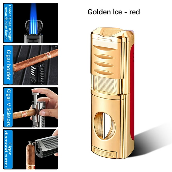 Torch Lighter Triple Flame Rechargeable Lighter, Portable Windproof Torch Igniter USB Charging Multifunction Lighter, for Cigar BBQ Camping Outdoor Lighting Use
