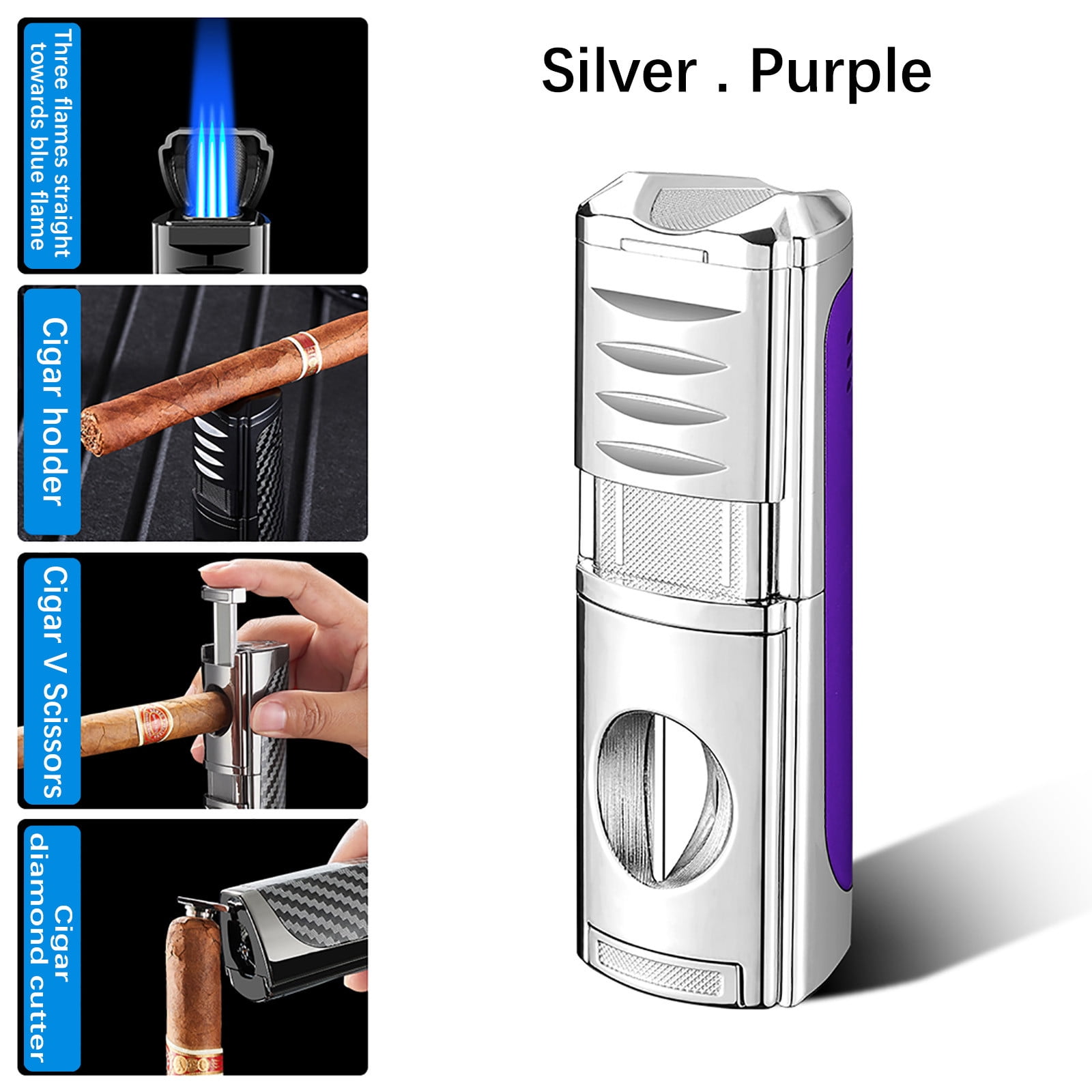 Torch Lighter Triple Flame Rechargeable Lighter, Portable Windproof Torch Igniter USB Charging Multifunction Lighter, for Cigar BBQ Camping Outdoor Lighting Use