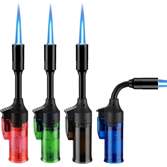 Torch Lighters, 4 Pack Butane Refillable Lighters, Candle Lighter, Long Grill Lighter, Mini Windproof Blue Jet Flame Lighters for Kitchen, Outdoor Camping (Gas Not Included)