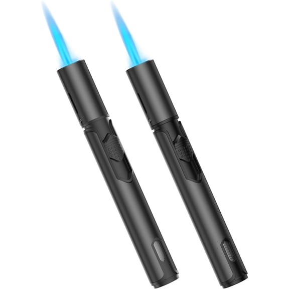 Torch Lighters 6 Inch Refillable Jet Flame Butane with Visible Fuel Window, Portable Long Lighter for Candle Grill Fireplace Camping BBQ. 2 Pack (Not Prefilled)
