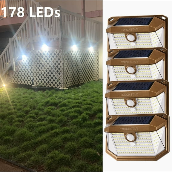 TorchStar 178 Leds Solar Patio Security Lights, Motion Sensor Deck Light Wireless Outdoor Wall Lighting, for Garden, Yard, Fence, Oil Rubbed Bronze, Pack Of 4