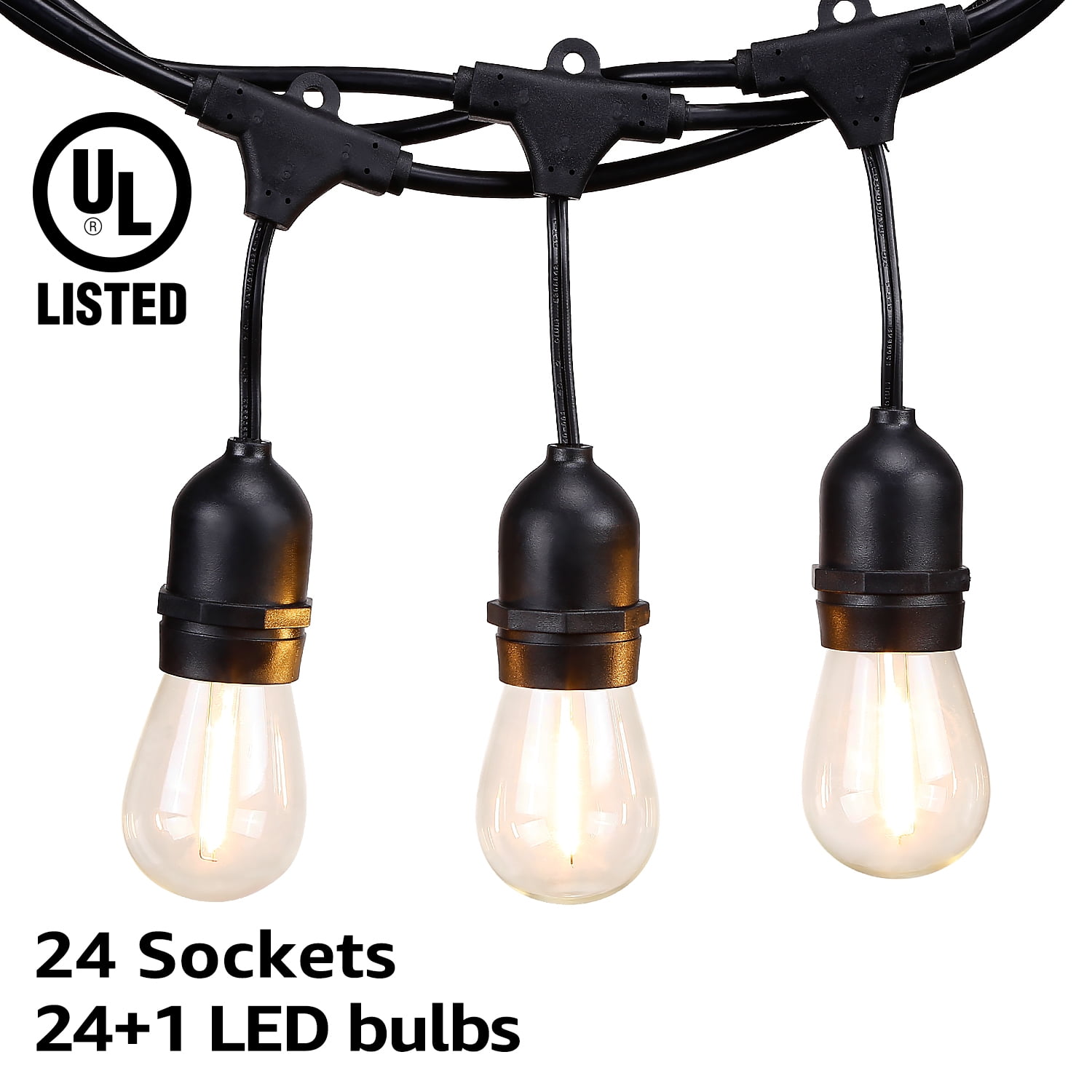 TORCHSTAR 50ft 24 Sockets Outdoor Commercial LED String Lights for Patio, 25 Bulbs Included TORCHSTAR 50ft 24 Sockets Outdoor Commercial LED String Lights for Patio, 25 Bulbs Included