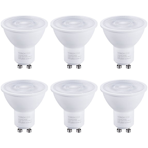 TorchStar Dimmable LED MR16 GU10 Base Light Bulb, 6.5W (50W Equivalent), 500lm, 4000K Cool White, Pack of 6