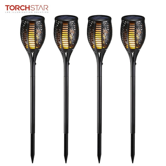 TorchStar Dusk to Dawn Solar Torch Lights for Garden, Patio, 96 LED Waterproof Flickering Flame Lights, Pack of 4