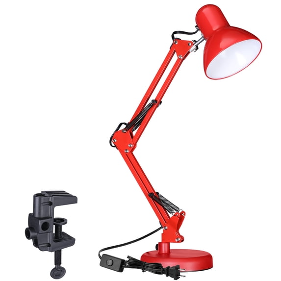 LED Metal Swing Arm Desk Lamp, Architect Table Lamp, Pixar Multi-Joint Adjustable Desk Lamp, Task Light for Office Bedroom Dorm Workbench Reading Study Work, Red