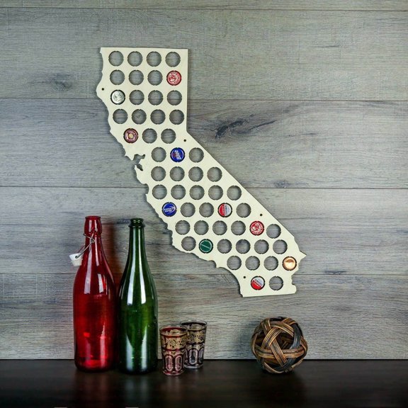 Torched California Beer Cap Map Wall Mount Display Decor 18"x17"x.25" Multicolor