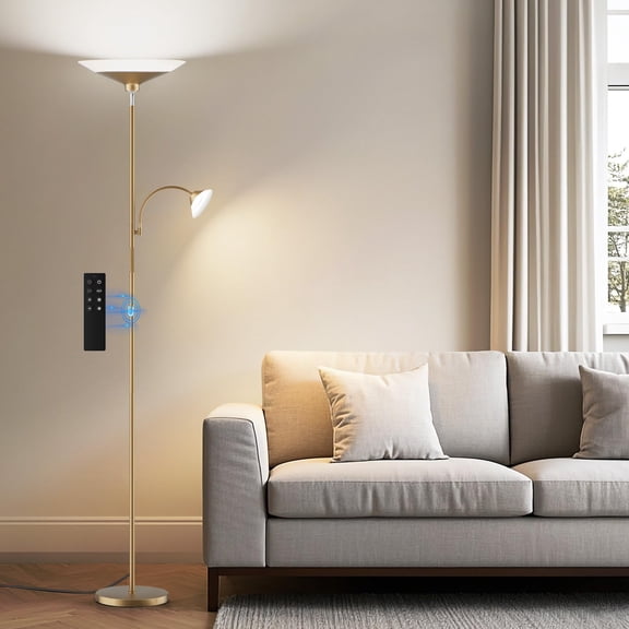 Torchiere Floor Lamp - 2 Way Led Standing With Reading Light Dimmable 72'' Tall Remote Color Changing 34w Mordern Uplighter For Living Room Bedroom Office