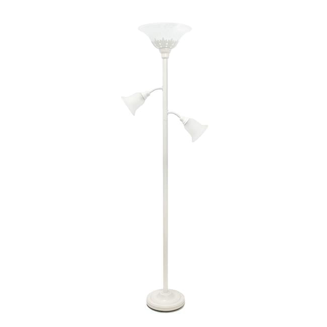 Elegant White Torchiere Floor Lamp with Adjustable Reading Lights