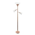 thumbnail image 1 of Torchiere Floor Lamp with 2 Reading Lights and Scalloped Glass Shades, Rose Gold, 1 of 1