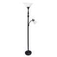 thumbnail image 1 of Torchiere Floor Lamp with Reading Light and Marble Glass Shades, Restoration Bronze, 1 of 1