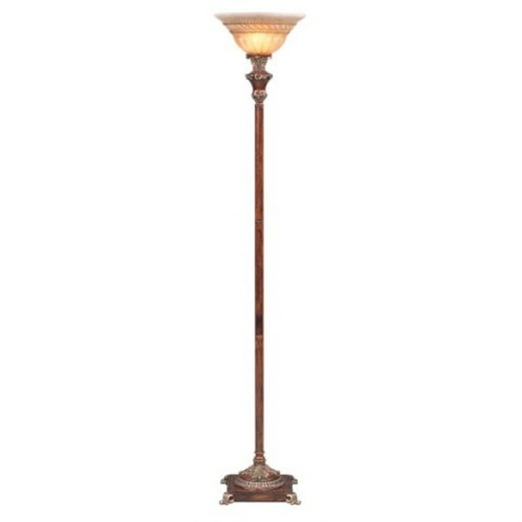 Torchiere Lamp with Resemble Wood and Gold Accents Color and Glass Shade
