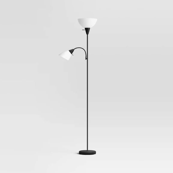 Torchiere with Task Light Floor Lamp Black