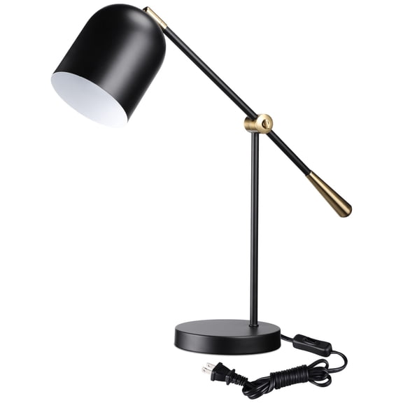 Aesthetic Metal Table Lamp, E26 Base, Adjustable Swing Arm, Max 60W, On/Off Switch