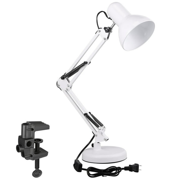 Torchstar Metal Swing Arm Desk Lamp, Interchangeable Base & Clamp for College, White