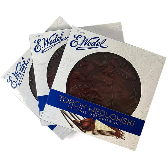 Torcik Wedlowski, Polish Wafer Cake with Dark Chocolate by Wedel (Pack of 3)