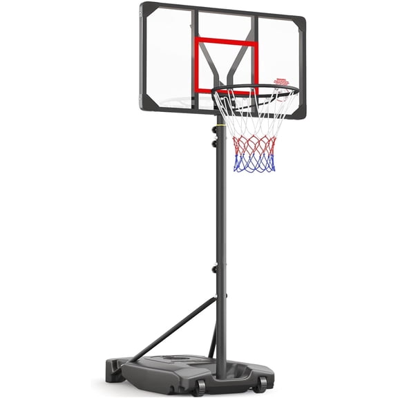 Toremore 33" Portable Basketball Hoop Outdoor Adjustable, 4.82-8.53FT, Kid Basketball Hoop Goal System with Shatterproof PC Backboard for Kids Youth and Adults,Black&Red