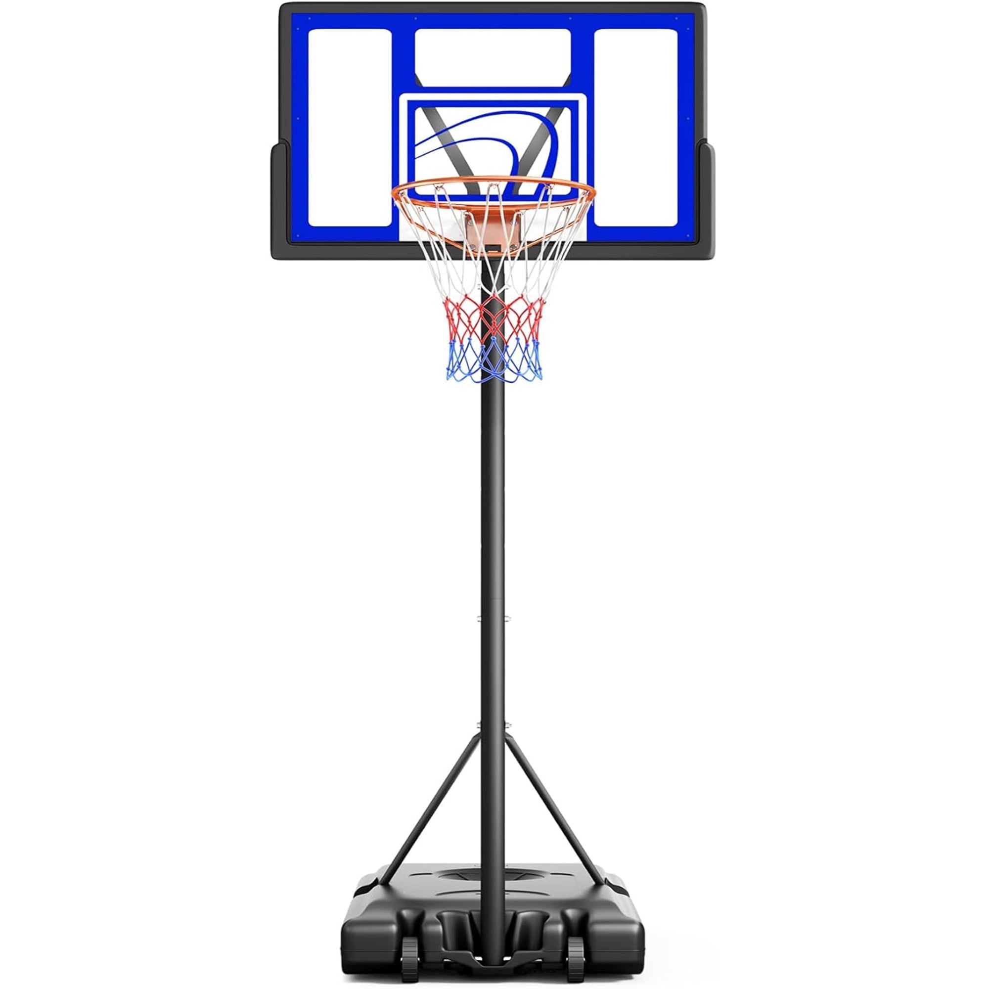 Toremore 44" Basketball Hoop Outdoor 4.43-10ft Adjustable, Portable Basketball Hoop Goal System with Shatterproof Backboard and Larger Base for Kids Youth and Adults, Blue