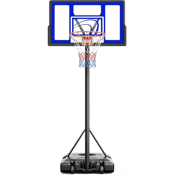 Toremore 44" Basketball Hoop Outdoor 4.43-10ft Adjustable, Portable Basketball Hoop Goal System with Shatterproof Backboard and Larger Base for Kids Youth and Adults, Blue