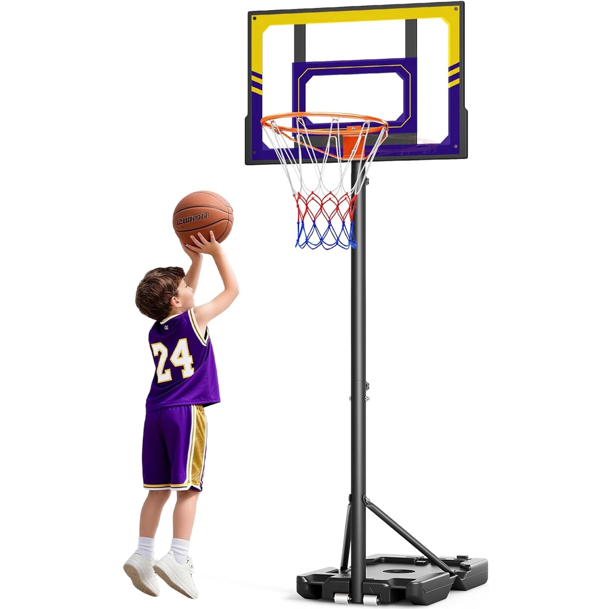 Toremore Kids Basketball Hoop Outdoor, 3.5-7ft Stepless Adjustable Height, Portable Basketball Hoop for Kids, Shatterproof PC Backboard