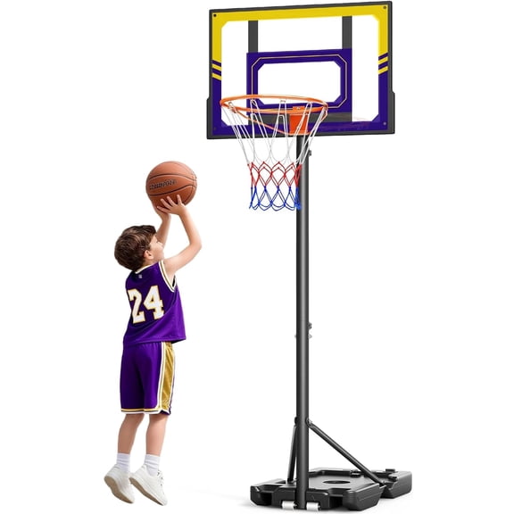 Yohood Kids Basketball Hoop Outdoor, 3.5-7ft Stepless Adjustable Height, Portable Basketball Hoop for Kids, Shatterproof PC Backboard
