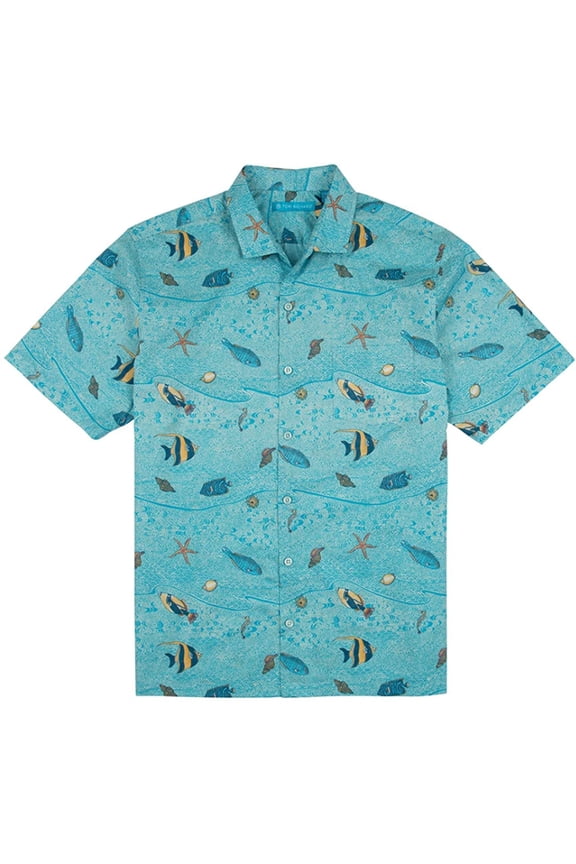 Short Sleeve Hawaiian Shirt (Pacific Blue, 3X-Large Tall)